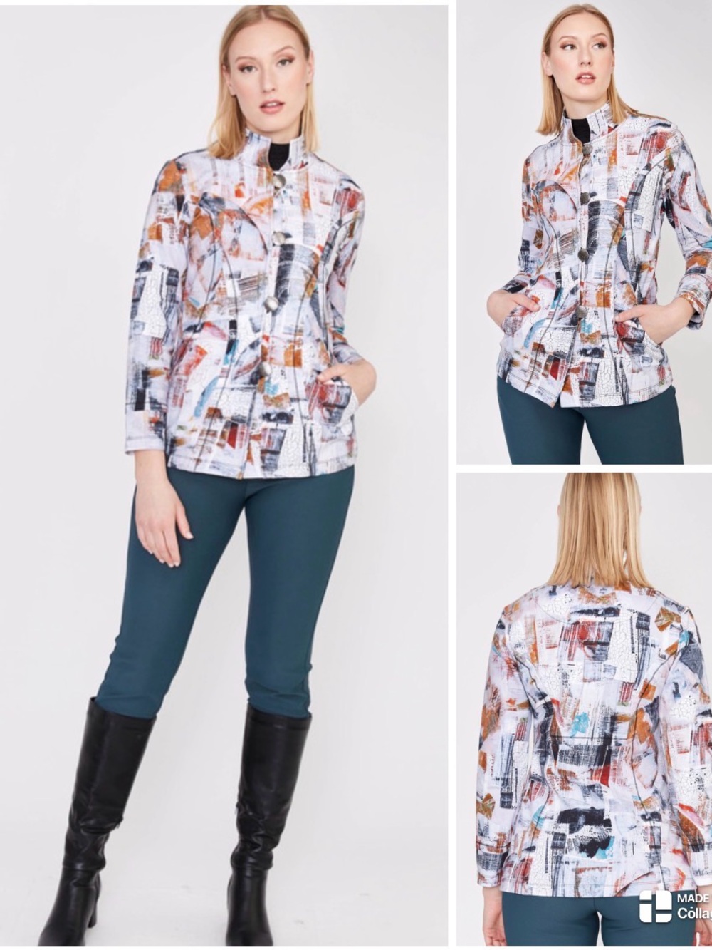 Art Simply By Dolcezza Abstract Mock Neck Jacket